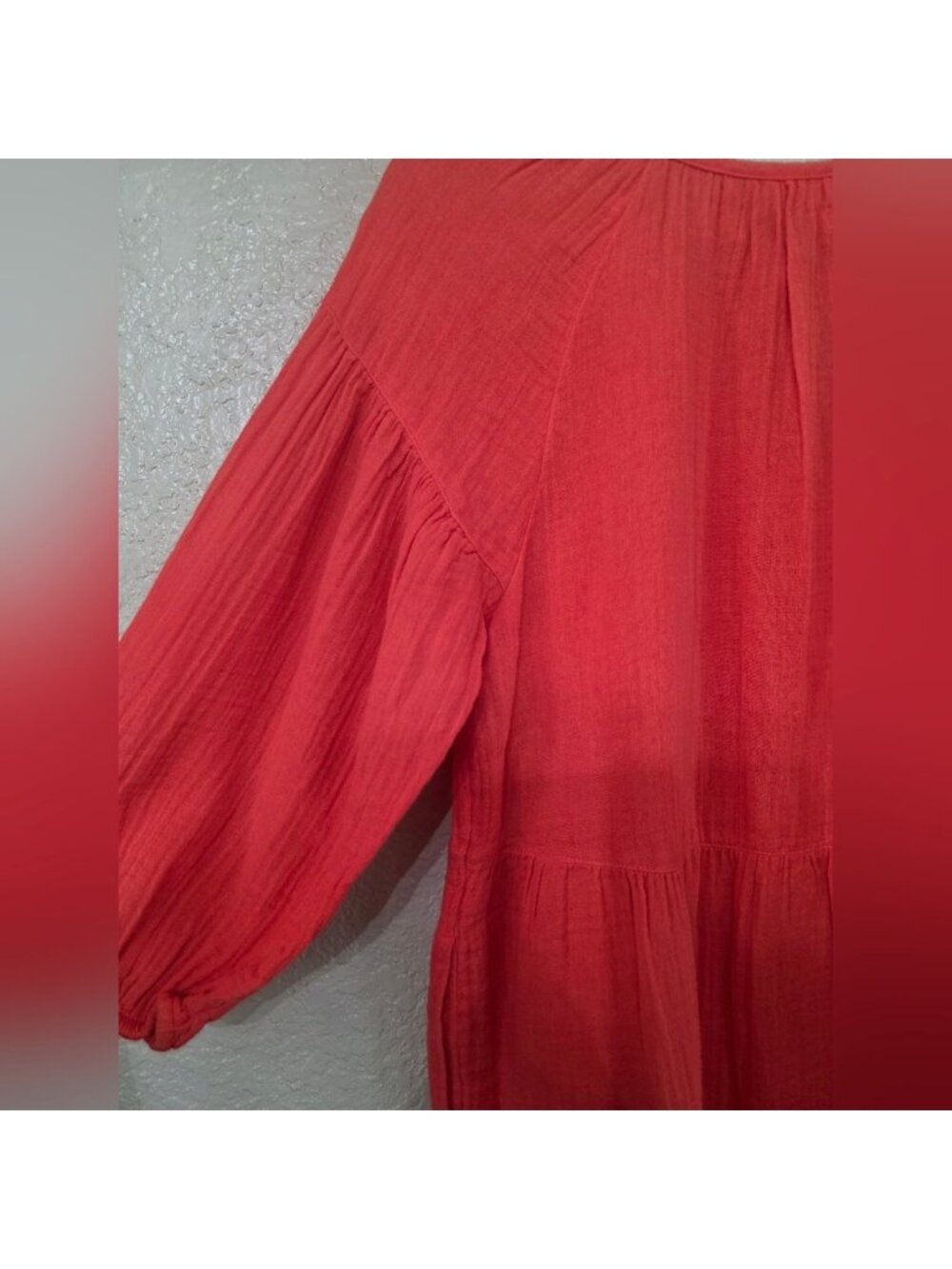 Sonoma Bright Coral Puff Sleeve Cotton Dress